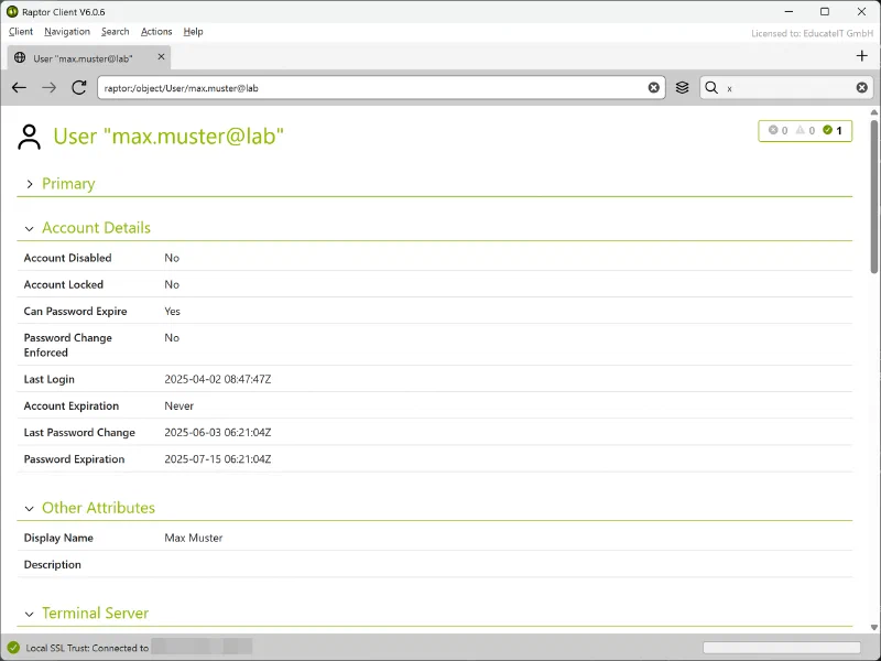 User account details