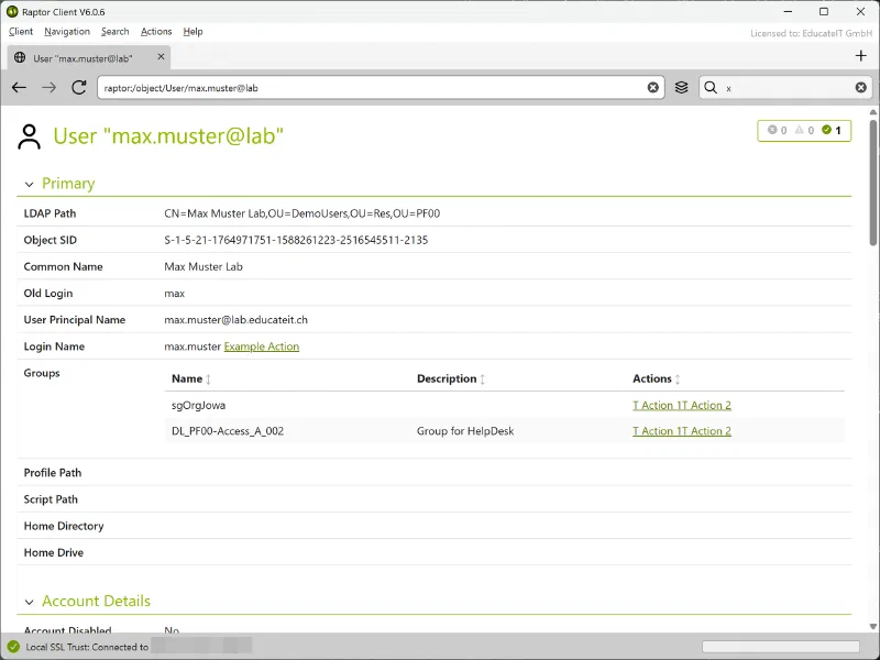User actions in Raptor